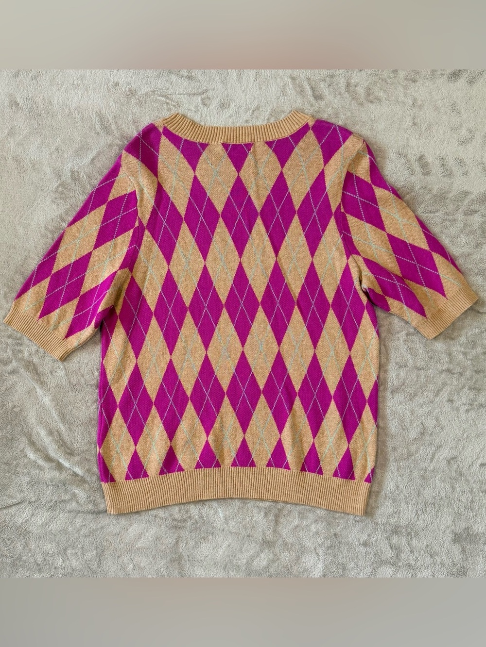 Charter Club Short Sleeve Business Casual Preppy Argyle Knit Sweater Top Size L - Picture 7 of 7
